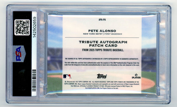 Pete Alonso - 2025 Topps Tribute Game Used Auto Patch 30/50 Mets PSA 10