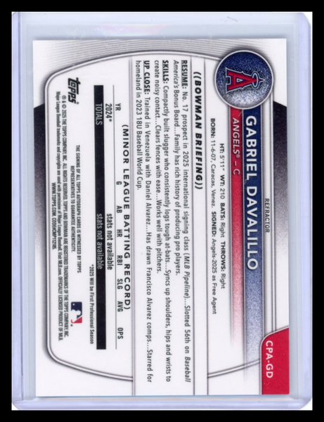 Gabriel Davalillo - 2025 Bowman Chrome Prospects Refractor Autograph 308/499
