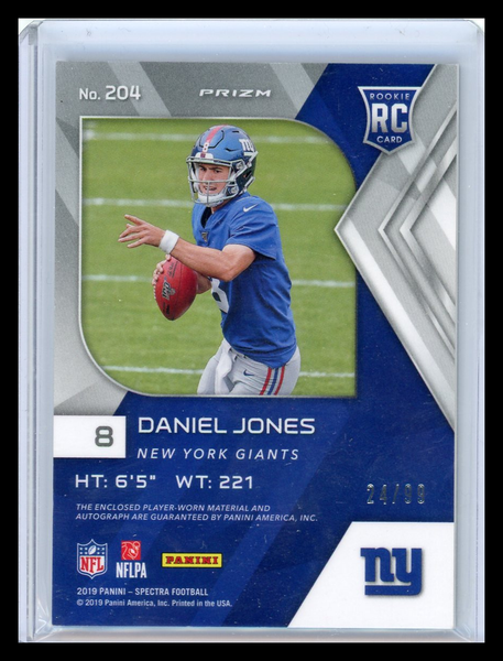 Daniel Jones - 2019 Panini Spectra Prizm Autograph Patch 24/99 RC
