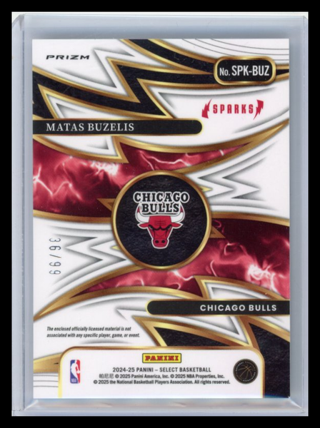 Matas Buzelis - 2024-25 Panini Select Sparks 2025 Purple Prizm Patch 36/99 RC