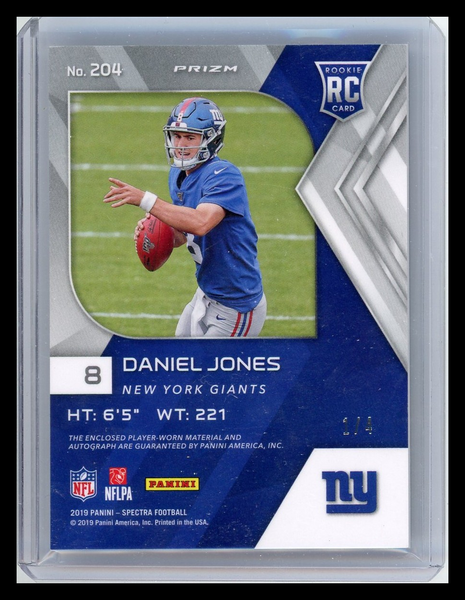 Daniel Jones - 2019 Panini Spectra Prizm Autograph Patch 1/4 RC