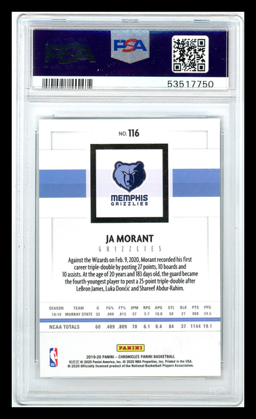 Ja Morant - 2019 Panini Chronicles Bronze Rookie #116 PSA 10 Young Dolph
