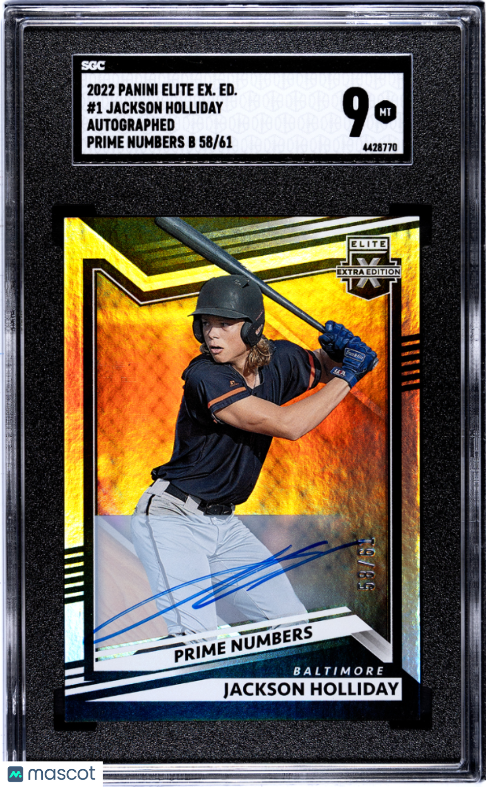 Jackson Holliday 2022 Panini Elite Extra Edition Autograph Rookie SGC 9 /61