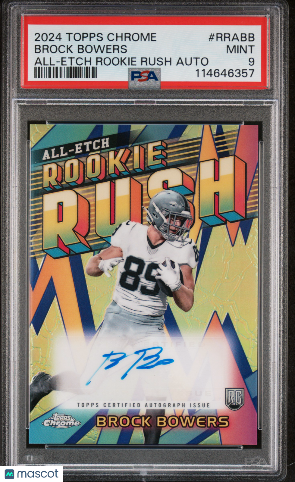 Brock Bowers - 2024 Topps Chrome Chrome All-Etch Rookie Rush Autographs PSA 9