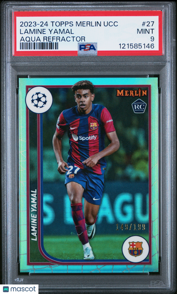 Lamine Yamal - 2023-24 Topps Merlin UEFA Club Competitions Aqua Refractor PSA 9 149/199