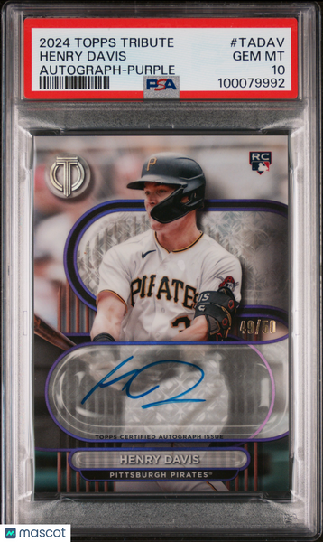 Henry Davis - 2024 Topps Tribute Tribute Autographs Purple PSA 10 Pop 1 49/50