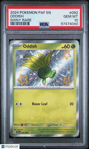 2024 Pokemon Paf EN-Paldean Fates Oddish #092 Shiny Rare PSA 10