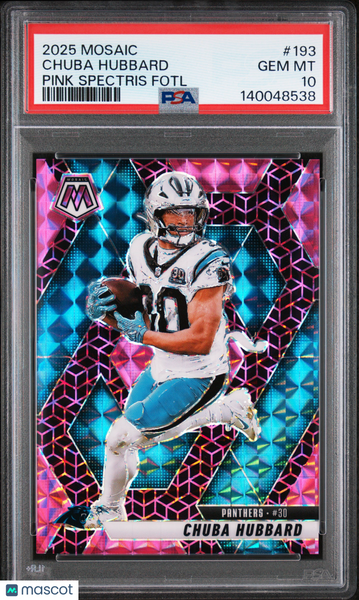 Chuba Hubbard - 2025 Panini Mosaic Pink Spectris Fotl PSA 10 7/13
