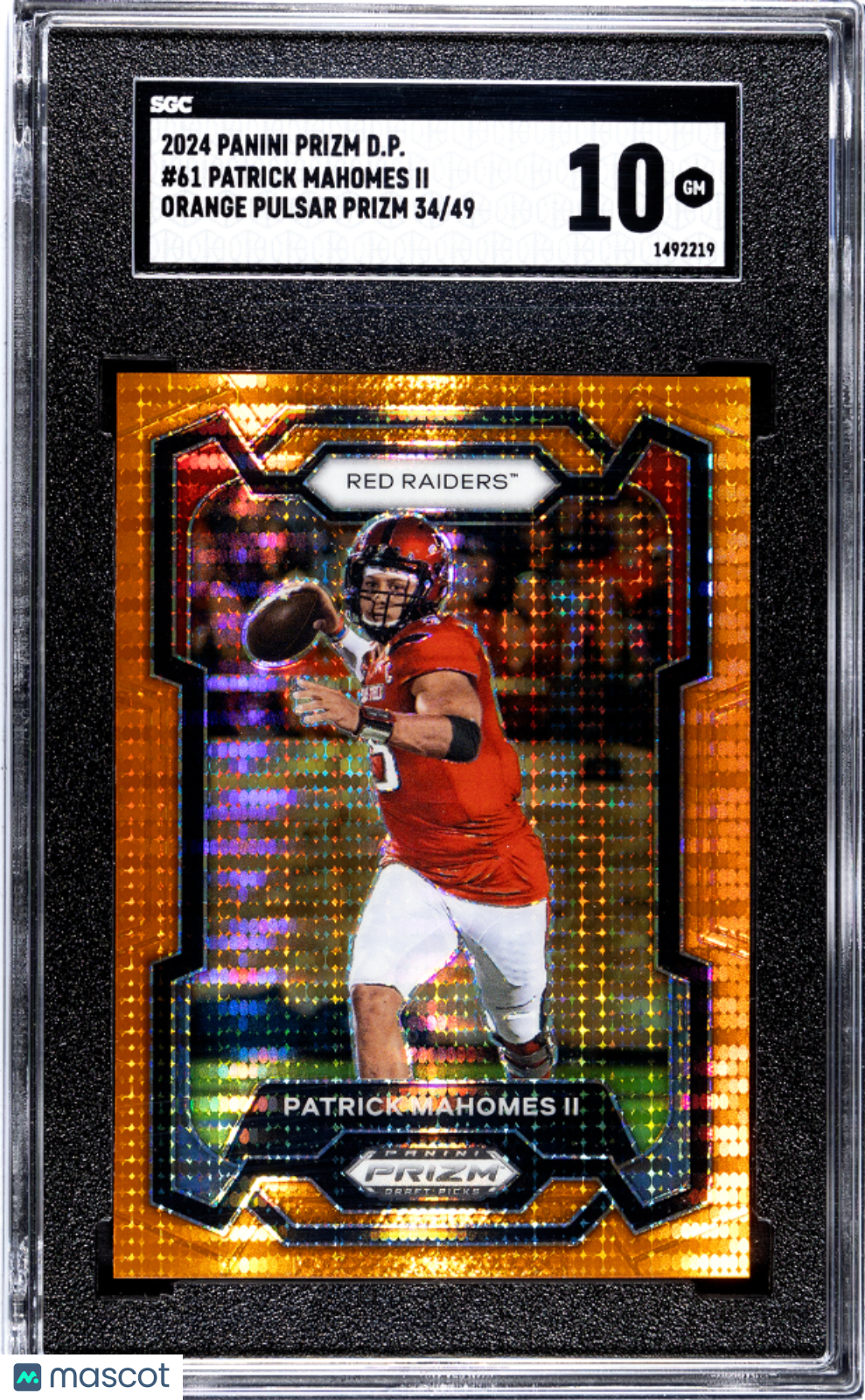 Patrick Mahomes II - 2024 Panini Prizm Draft Picks Orange Pulsar SGC 10 /49