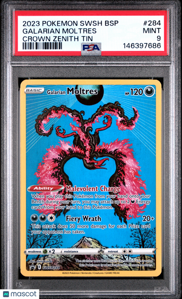 2023 Pokemon Swsh Black Star Promo Galarian Moltres Crown Zenith Tin PSA 9 #284
