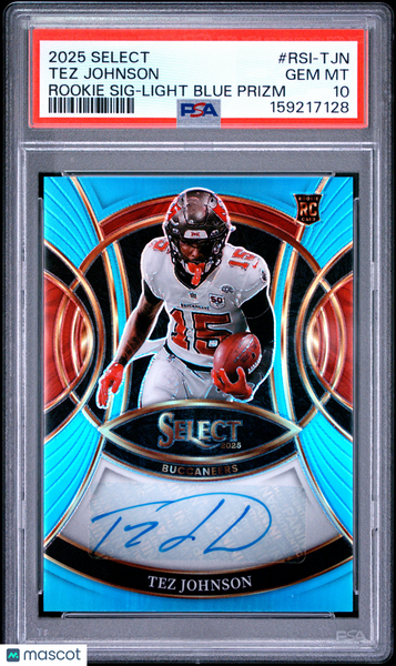 Tez Johnson - 2025 Panini Select Rookie Signatures Light Blue Prizm PSA 10