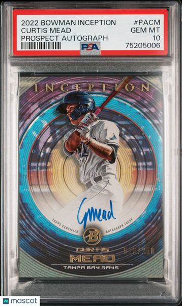 Curtis Mead - 2022 Bowman Inception Prospect Autographs PSA 10 023/250