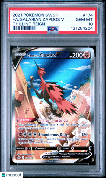 2021 Pokemon Sword & Shield Chilling Reign Galarian Zapdos V Fa PSA 10 #174