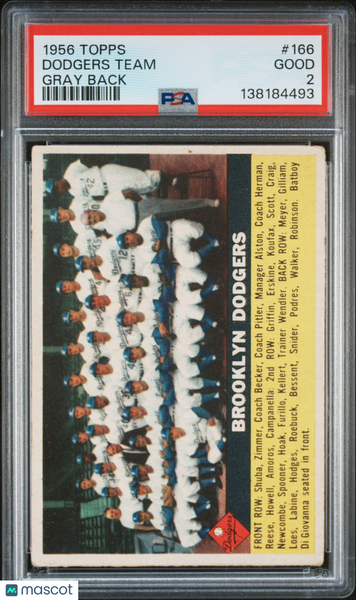 Dodgers Team - 1956 Topps Gray Back PSA 2