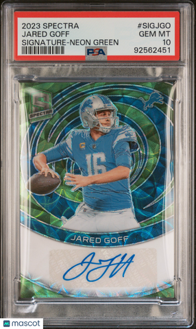 Jared Goff - 2023 Panini Spectra Signatures Neon Green PSA 10