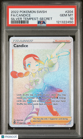 2022 Pokemon Sword & Shield Silver Tempest Candice #204 Fa Silver Tempest-Secret PSA 10