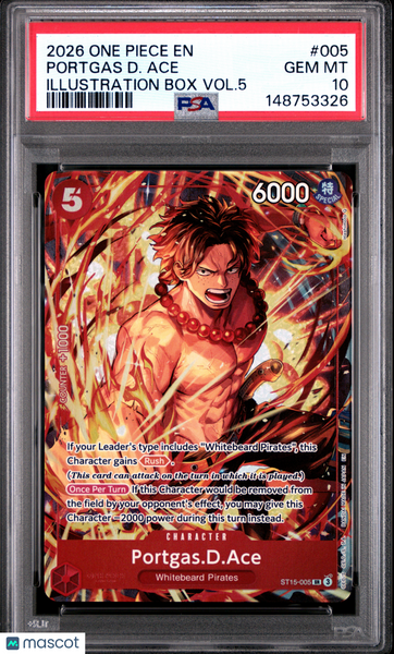 2026 One Piece Promos Portgas D. Ace Illustration Box Vol.5 PSA 10 #005