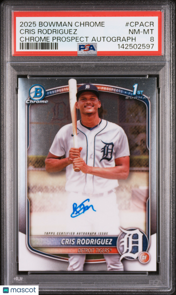 Cris Rodriguez - 2025 Bowman Chrome Prospect Autographs PSA 8