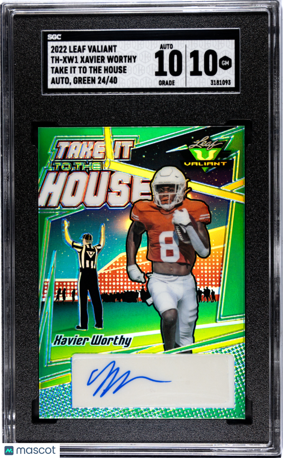 Xavier Worthy 2022 Leaf Valiant Take It To The House Autograph Green SGC 10 /40