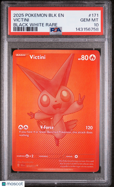 2025 Pokemon BLK EN-Black Bolt Victini Black White Rare PSA 10 #171