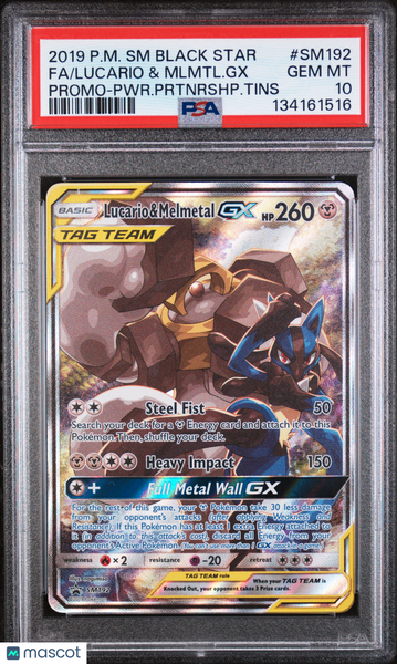2019 Pokemon Black Star Promo Lucario Mlmtl. GX Fa Promo Tins PSA 10 #SM192