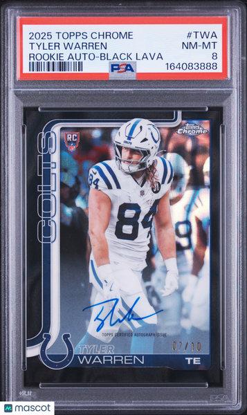 Tyler Warren - 2025 Topps Chrome Rookies Autograph Black Lava PSA 8 /10 07/10