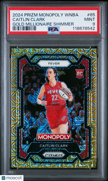 Caitlin Clark 2024 Panini Prizm Monopoly Gold Millionaire Shimmer PSA 9 /500