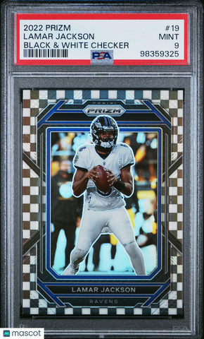 Lamar Jackson - 2022 Panini Prizm Black & White Checker #19 PSA 9