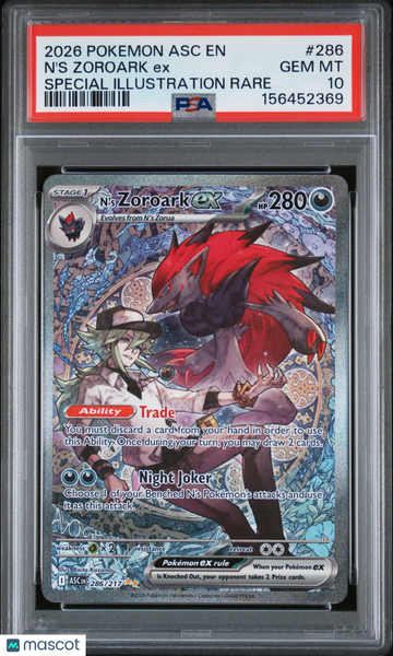 2026 Pokemon Ascended Heroes N'S Zoroark Special Illustration Rare PSA 10 #286