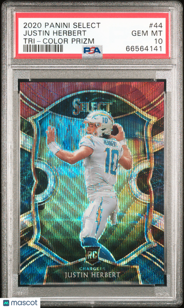 Justin Herbert - 2020 Panini Select Tri Color Prizm Rookie #44 100/199 PSA 10