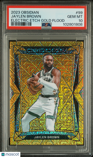 Jaylen Brown - 2023 Panini Obsidian Electric Etch Gold Flood PSA 10 04/10