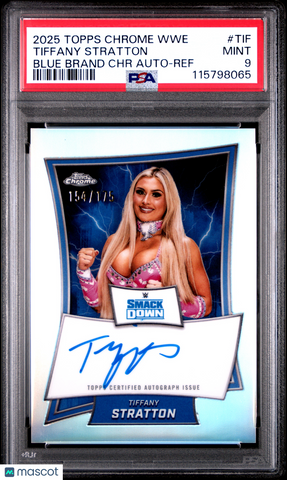 Tiffany Stratton - 2025 Topps Chrome WWE Blue Brand Chrome Autographs Ref PSA 9 154/175