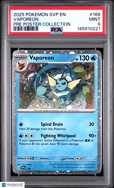 2025 Pokemon SVP EN-SV Black Star Promo Vaporeon PSA 9 #168