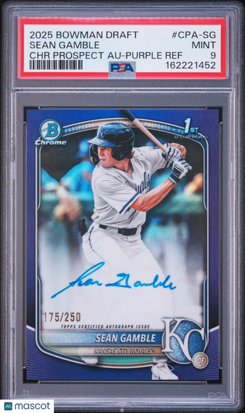 Sean Gamble - 2025 Bowman Draft Chrome Prospect Auto Purple PSA 9 /250