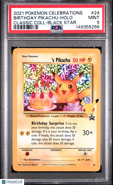 2021 Pokemon Birthday Pikachu Holo Classic Coll-Black Star PSA 9 #24