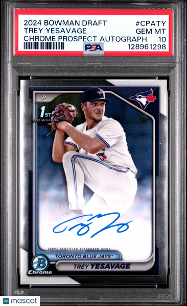 Trey Yesavage - 2024 Bowman Draft Chrome Prospect Autographs PSA 10