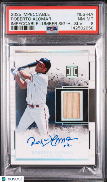 Roberto Alomar - 2025 Panini Impeccable Lumber Signatures HL SLV PSA 8 06/25