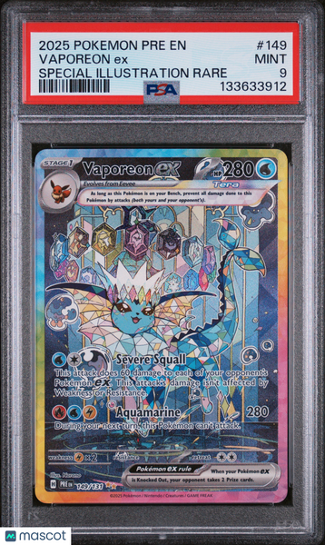 2025 Pokemon Prismatic Evolutions Vaporeon EX Special Illustration Rare PSA 9