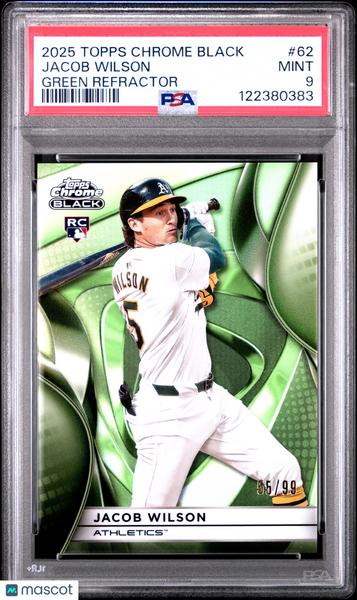 Jacob Wilson - 2025 Topps Chrome Black Green Refractor PSA 9 /99 Rookie 55/99