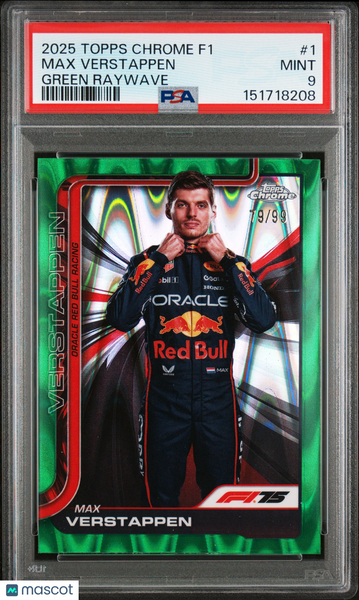 Max Verstappen - 2025 Topps Chrome Formula 1 #1 Green Raywave PSA 9 79/99