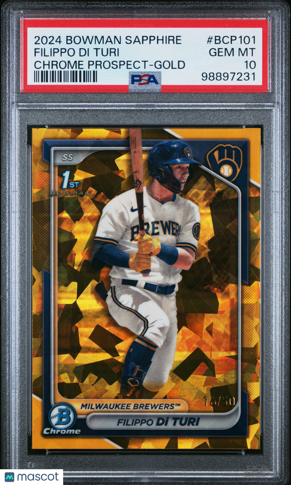 Filippo DI Turi - 2024 Bowman Sapphire Edition Chrome Prospect Gold PSA 10 16/50