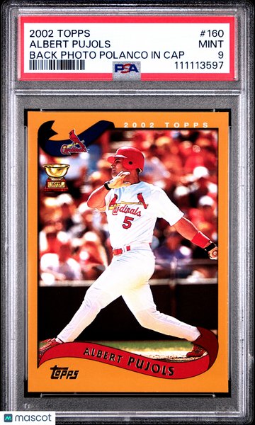 Albert Pujols - 2002 Topps Back Photo Polanco In Cap PSA 9