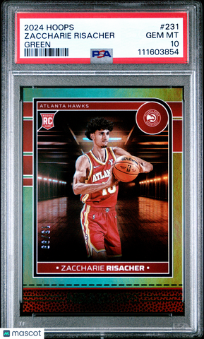 Zaccharie Risacher - 2024 Panini NBA Hoops Green PSA 10 13/99 00/60