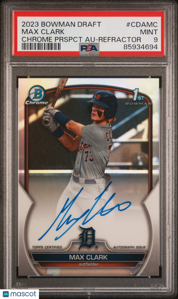 Max Clark 2023 Bowman Draft Chrome Prospect Autograph Refractor PSA 9 /499