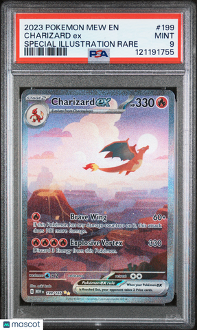 2023 Pokemon Mew EN-151 Charizard EX #199 Special Illustration Rare PSA 9