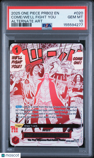 2025 One Piece Prb02 Vol.2 We'll Fight You Come Alternate Art PSA 10 #020