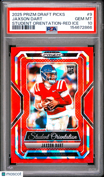 Jaxson Dart - 2025 Prizm Draft Picks Student Orientation Red Ice Rookie PSA 10