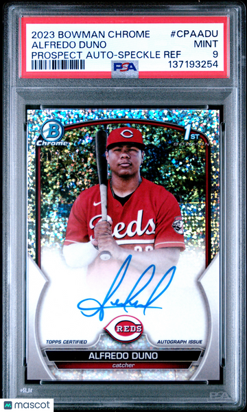 Alfredo Duno - 2023 Bowman Chrome Prospect Autographs Speckle Ref PSA 9 218/299