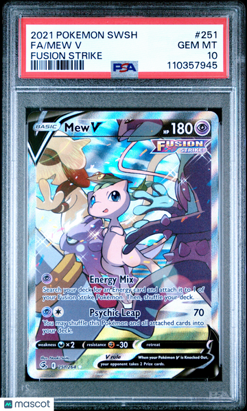 2021 Pokemon Sword & Shield Fusion Strike Mew V Fa Fusion Strike PSA 10 #251