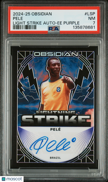 Pele - 2024-25 Panini Obsidian Lightning Strike Autographs Ee Purple PSA 7 3/5